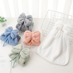 1pc Bowknot Coral Velvet Fingertip Towel Hanging Towel