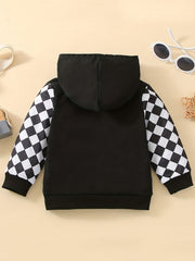 Baby Hooded Plaid Long Sleeve Ribbed Sweatshirt