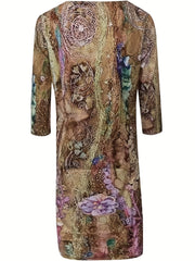 Floral Print V Neck Casual Short Sleeve Dress Spring & Summer