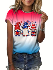 Summer Tie Dye Star Lips Print Short Sleeve T-shirt Women's Tops