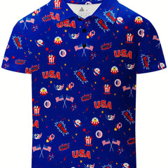 Boy's Graphic Polo Shirt Active Stretch Button Up Short Sleeve Polo