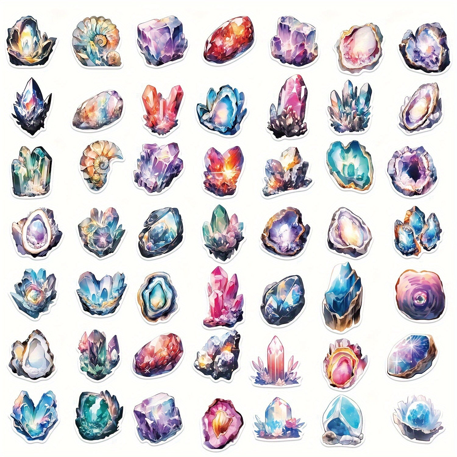 50pcs Quartz And Crystal Series Graffiti Stickers DIY Handbook Sticker Pack
