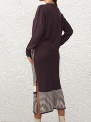 Solid Knit Sweater & Split Skirt Set
