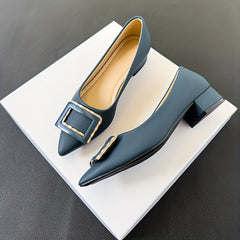 Women's Rhinestone Buckle Slip On Block Heel Glitter Shoes