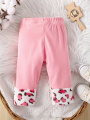 Infant Baby Girls Fleece Leopard Print Pants Elastic Waist Casual Trousers