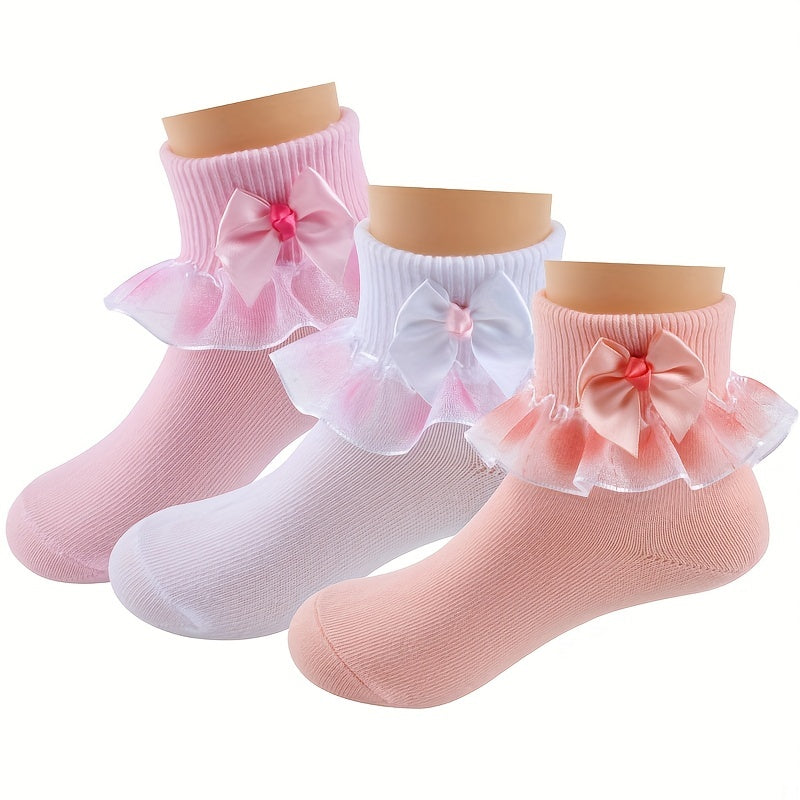 Girls Ruffle Lace Trims Dance Socks - Mesh Thin Crew Socks for Spring