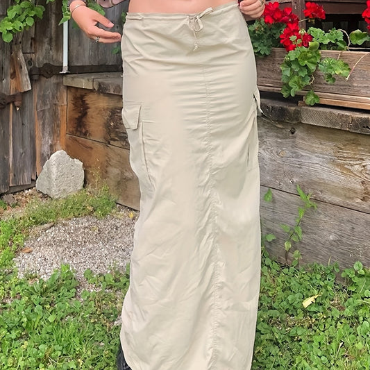 Cargo Long Skirt Solid Y2k Skirts With Side Pocket