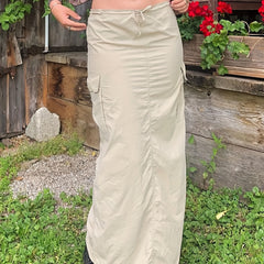Cargo Long Skirt Solid Y2k Skirts With Side Pocket