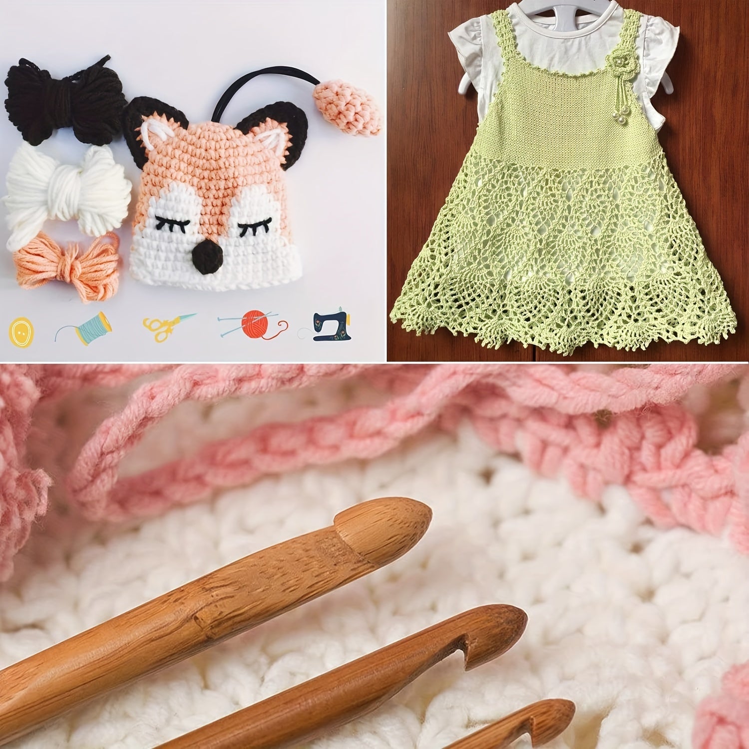 12pcs Wood Crochet Hooks Set Bamboo Accessories For Crochet