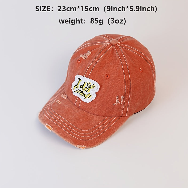 Vintage Embroidered Baseball Cap Ripped Washed Curved Edge Hat