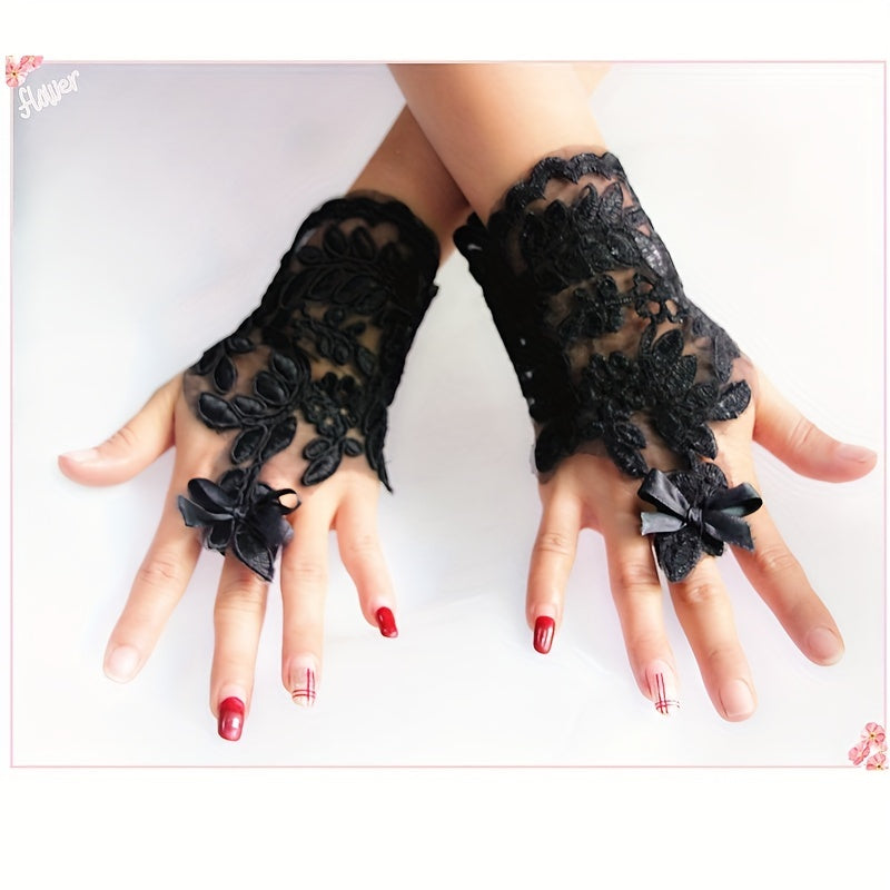 Hand Beaded Flower Bracelet Lace Gloves Women's Accessories