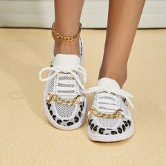Leopard Print Mesh Walking Shoes Lightweight Outdoor Sneakers