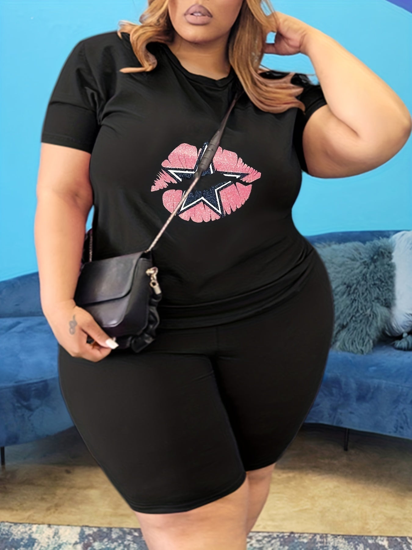 Women's Plus Dinosaur Print Tee & Shorts Set