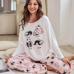 Panda Print Pajama Set Long Sleeve Top & Pants