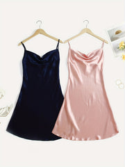 Solid Satin Slip Nightdress V Neck Sleep Dress Women's Pajamas