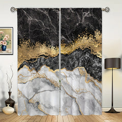 Marble Printed Window Curtain Grey Marble Pattern Rod Pocket Window Drapes