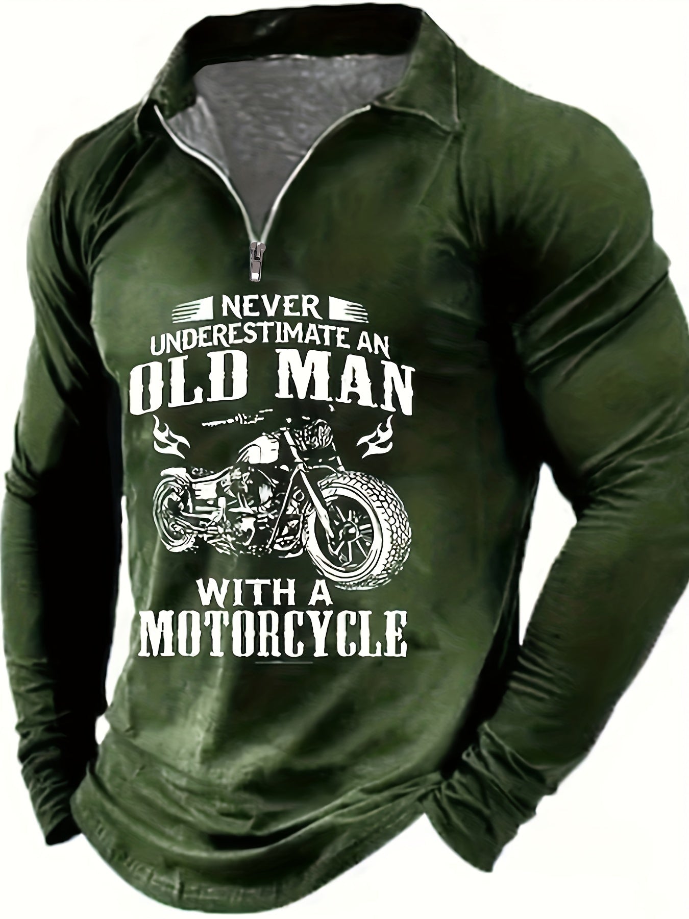 Motorcycle And Letters Pattern Men's Custom Fit Long Sleeve Shirt