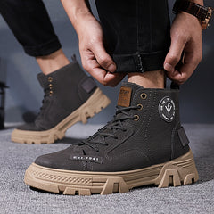Men's Letter Print Lace Up Casual Boots Anti skid Platform Shoes