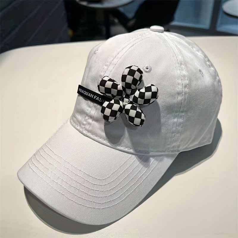 Houndstooth Flower Decor Baseball Cap Lightweight Sunscreen Dad Hats