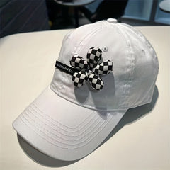 Houndstooth Flower Decor Baseball Cap Lightweight Sunscreen Dad Hats