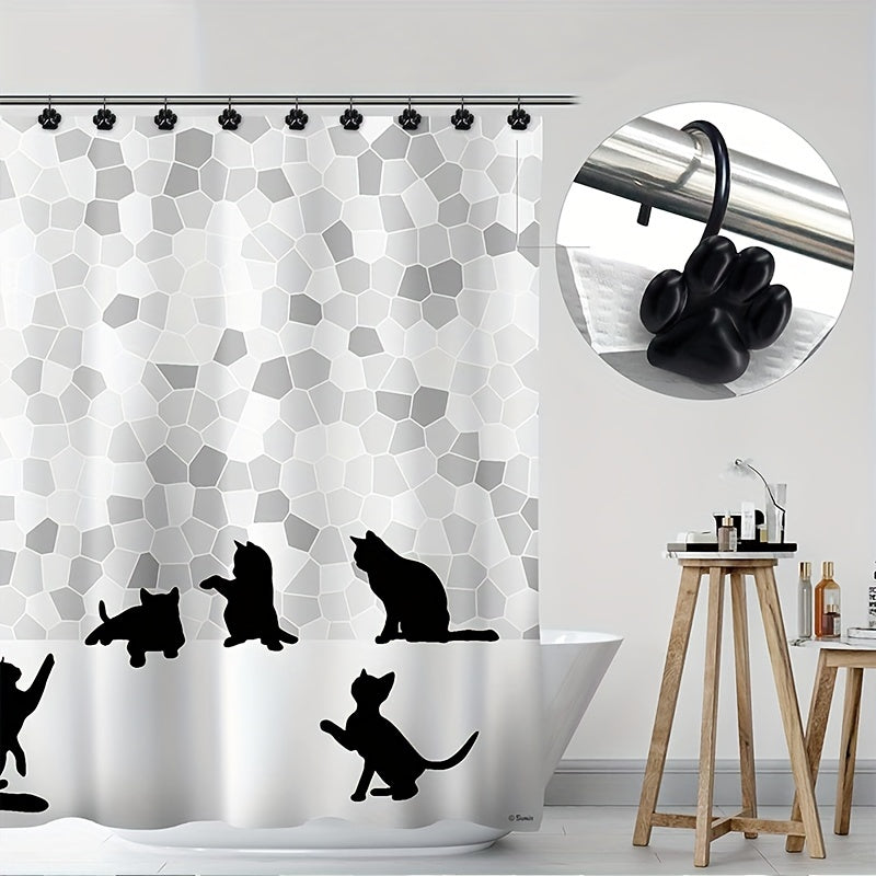 12pcs Cat Paw Print Shower Curtain Hook Bathroom Accessories