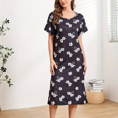 Floral Print NightDress Short Sleeve Pajama Dress Women's Sleepwear