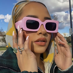 Vintage Square Frame Sunglasses Wide Temple UV400