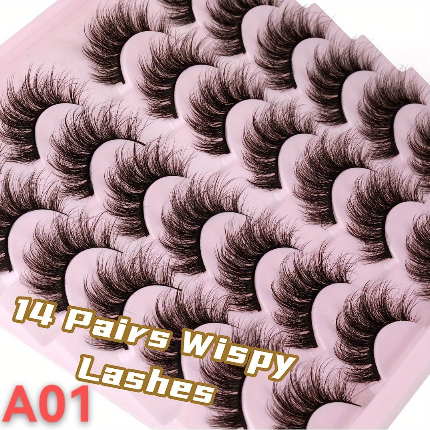 14 Pairs Faux Mink Lashes Natural Look False Eyelashes 5D Volume 16mm Wispy