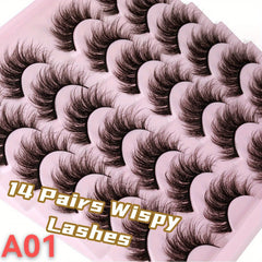 14 Pairs Faux Mink Lashes Natural Look False Eyelashes 5D Volume 16mm Wispy