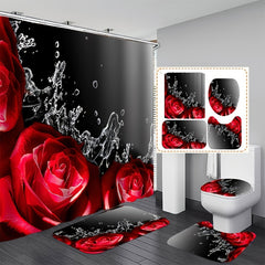 Red Rose Shower Curtain Set with Bathroom Decor