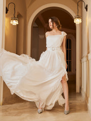 Thigh Mesh Wedding Dress Backless One Shoulder Dress