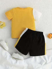 2pcs Baby Boys Casual Block T shirt & Shorts Set For Summer