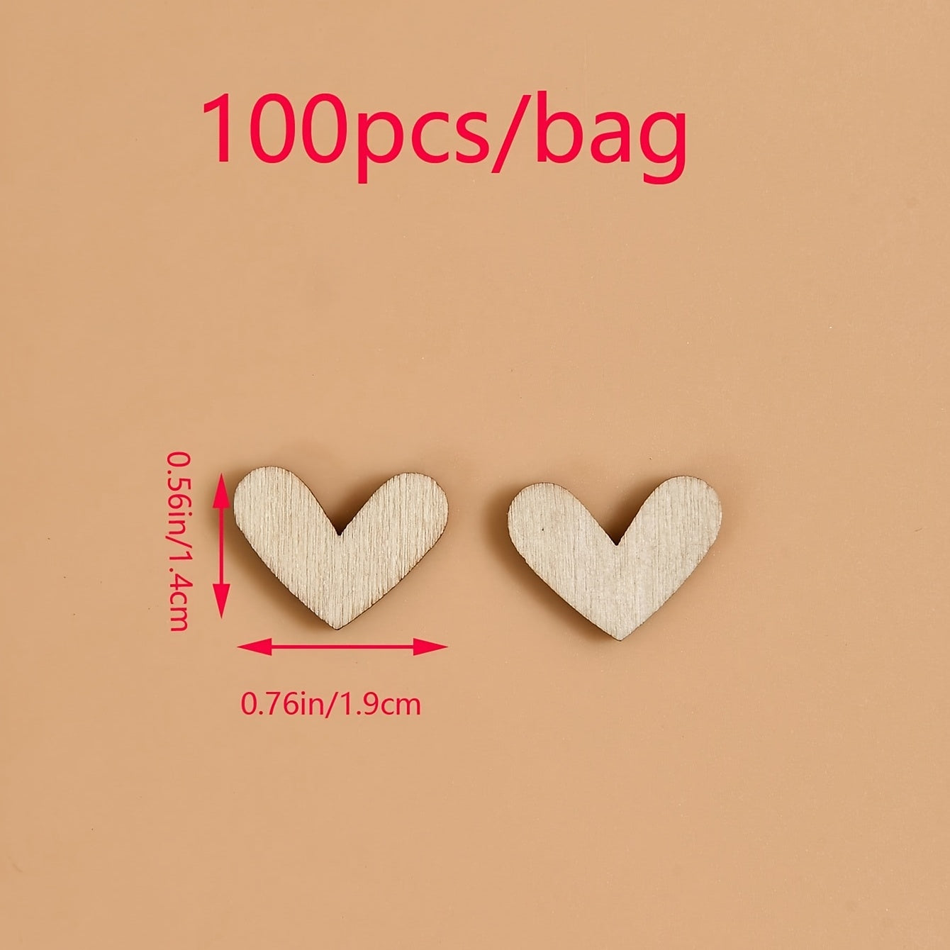100pcs Wooden Peach Heart Shaped Desktop Decoration Wedding Art Craft