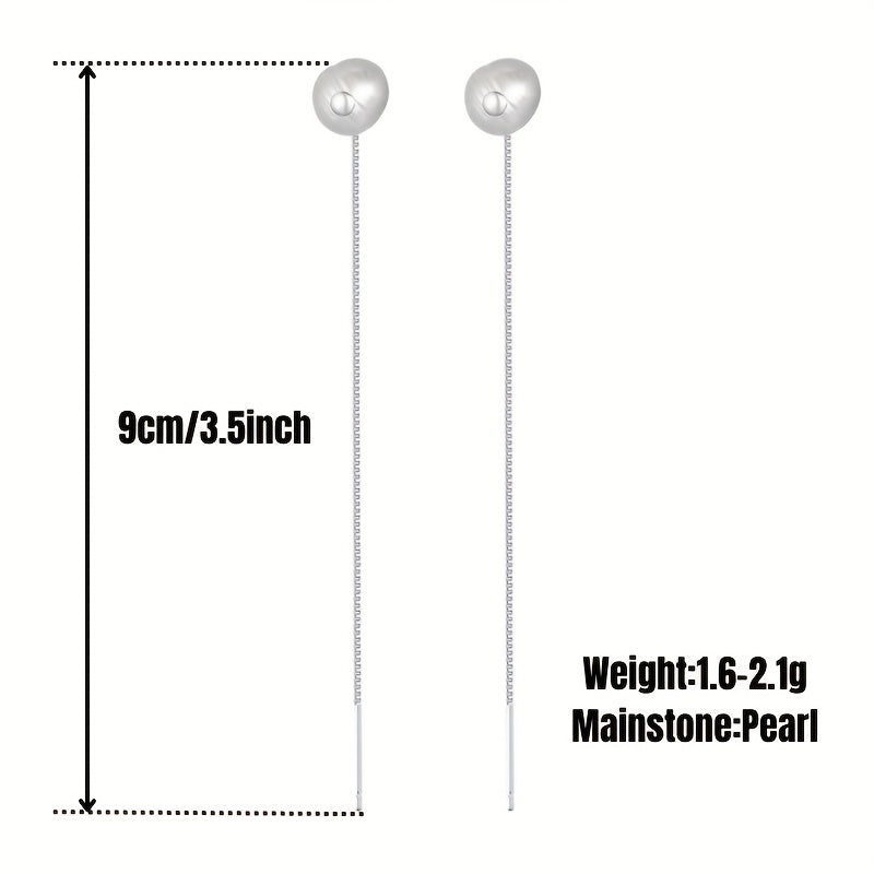Pearl Tassel Earrings Chain Thread Gift For Girls