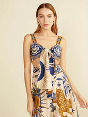 Retro Bikini Set Floral Leopard Print Knot Front Swimsuit Cover Up