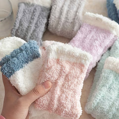 6 Pairs Colorblock Fuzzy Socks Warm Mid Tube Stockings