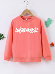 UNSPEAKABLE Letter Print Boys Casual Pullover Sweatshirt Long Sleeve Crew Neck