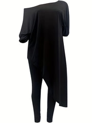 One Shoulder Tunic Top & Pants 2pcs Outfit Set