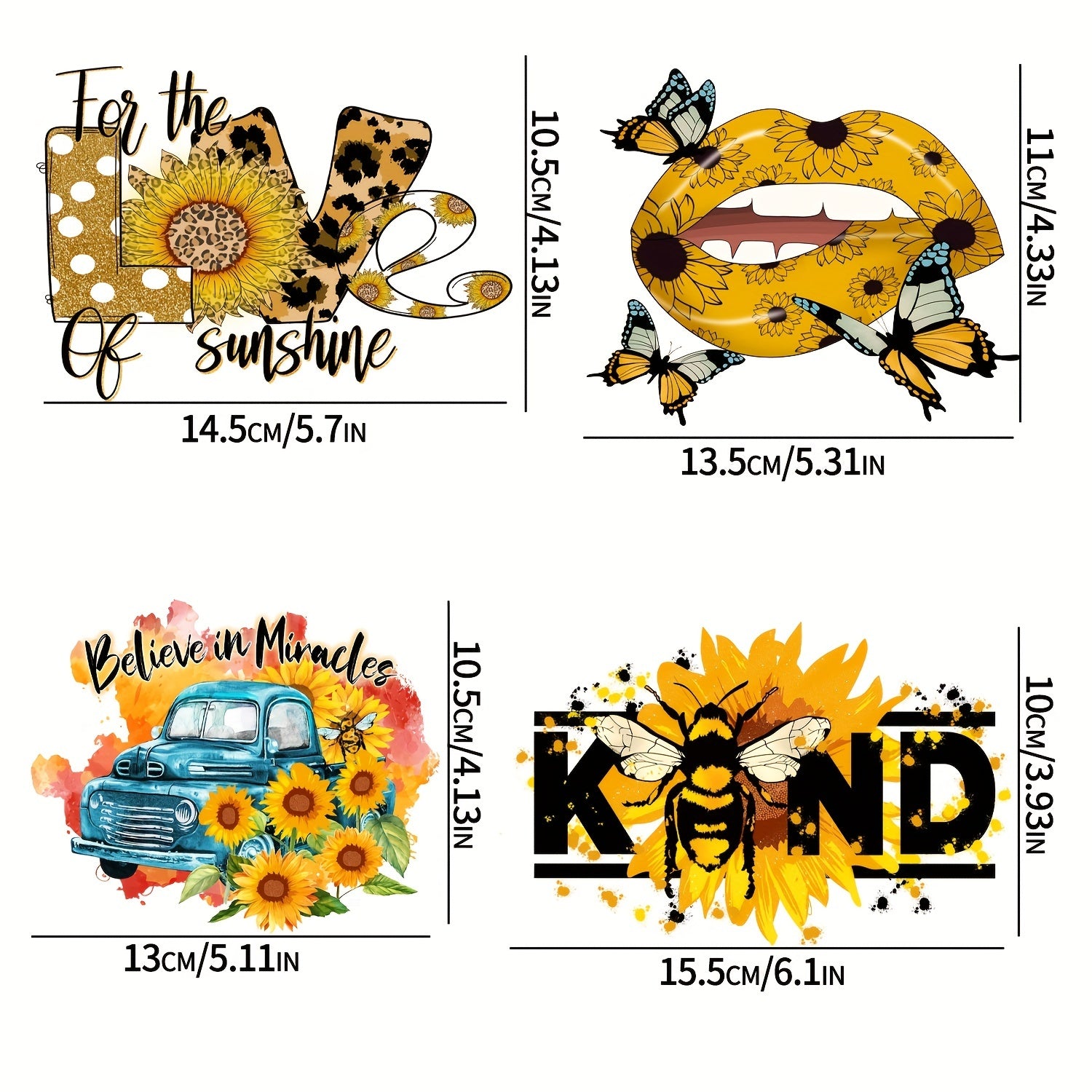 4pcs Yellow Sunflower Iron-On Patches DIY T-shirt Backpack