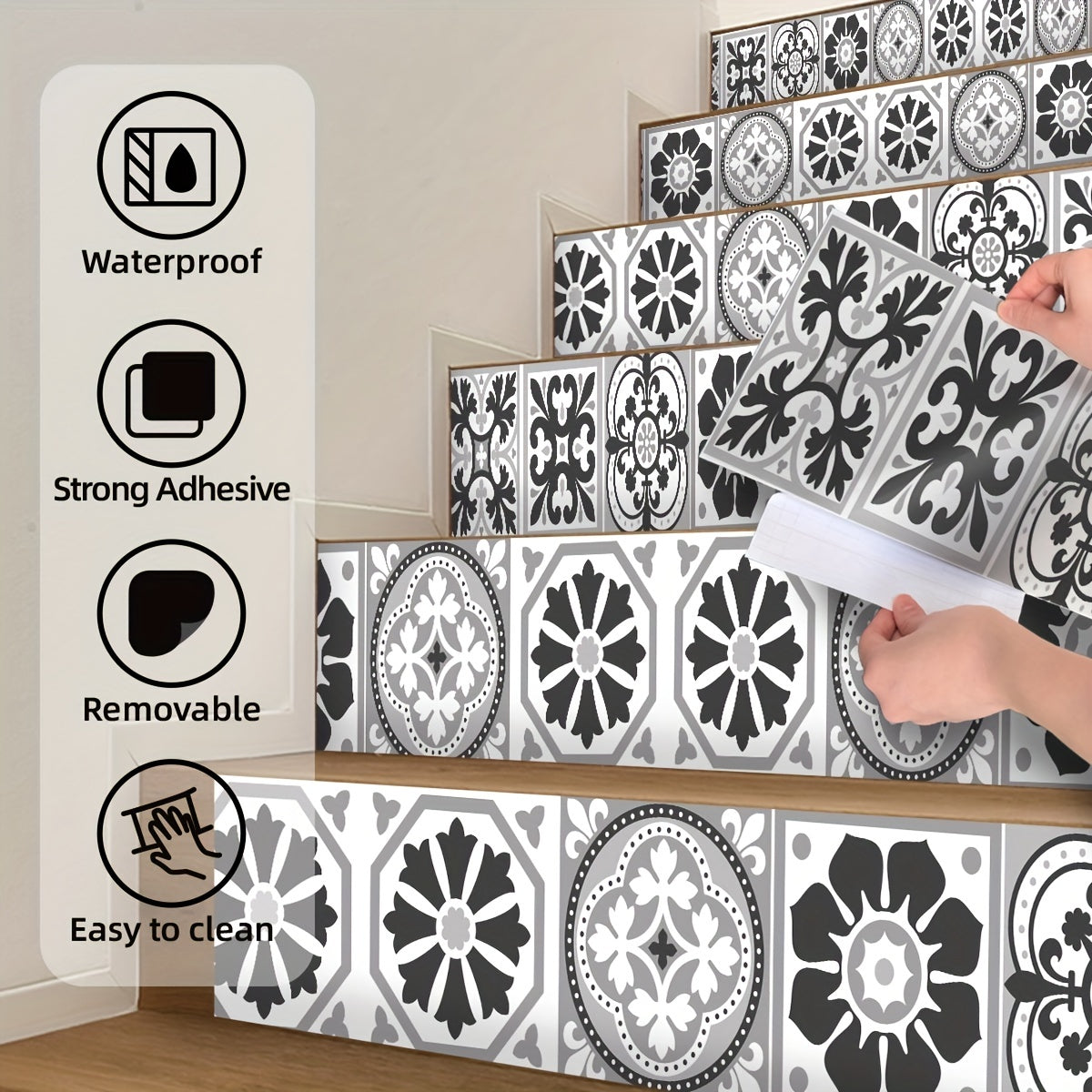 Moroccan Pattern Stair Sticker Self-adhesive Waterproof Tile Sticker