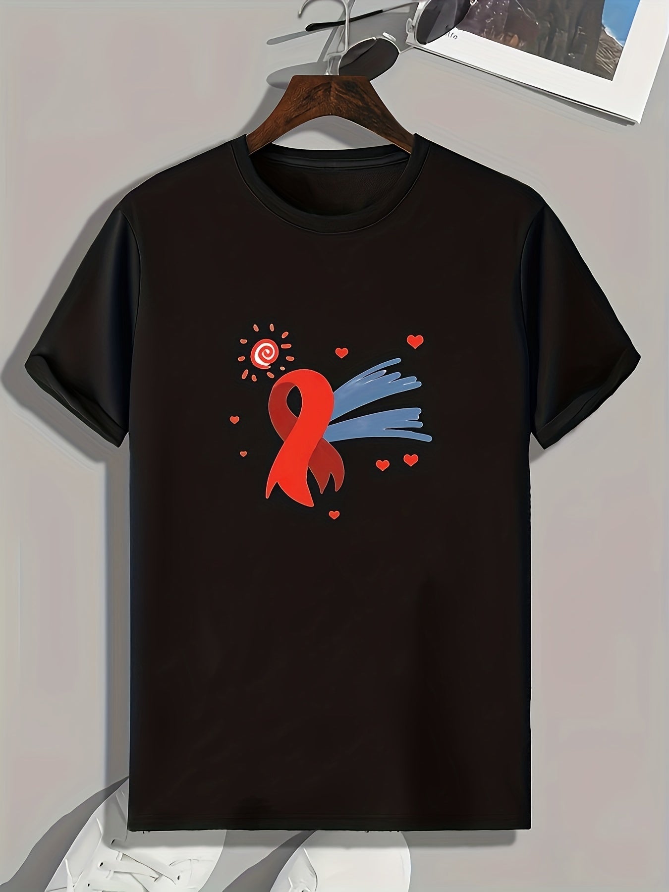 Ribbon Pattern Print Men's Comfy Sports T shirt