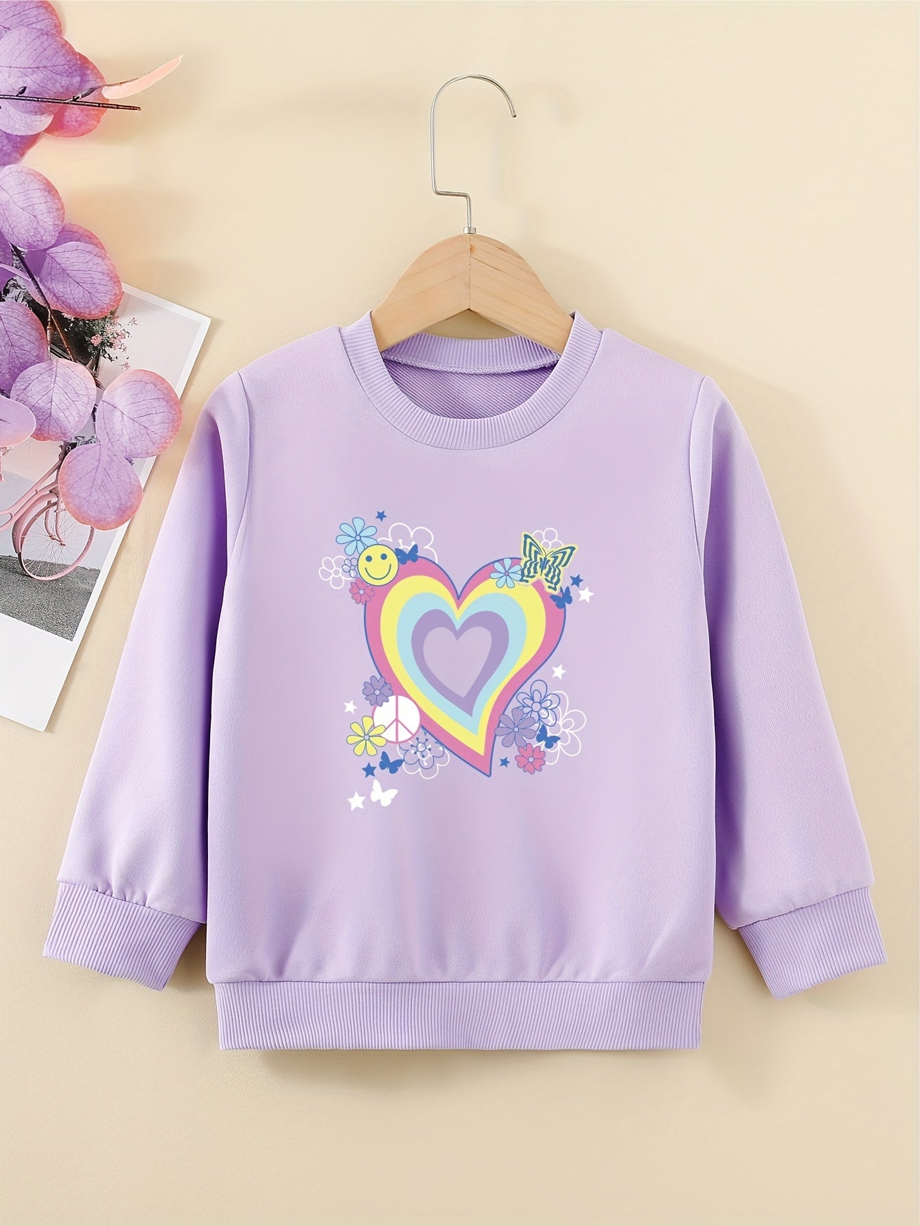 Floral Heart Graphic Girls Sweatshirt Comfort Fit Toddler Kids Pullover