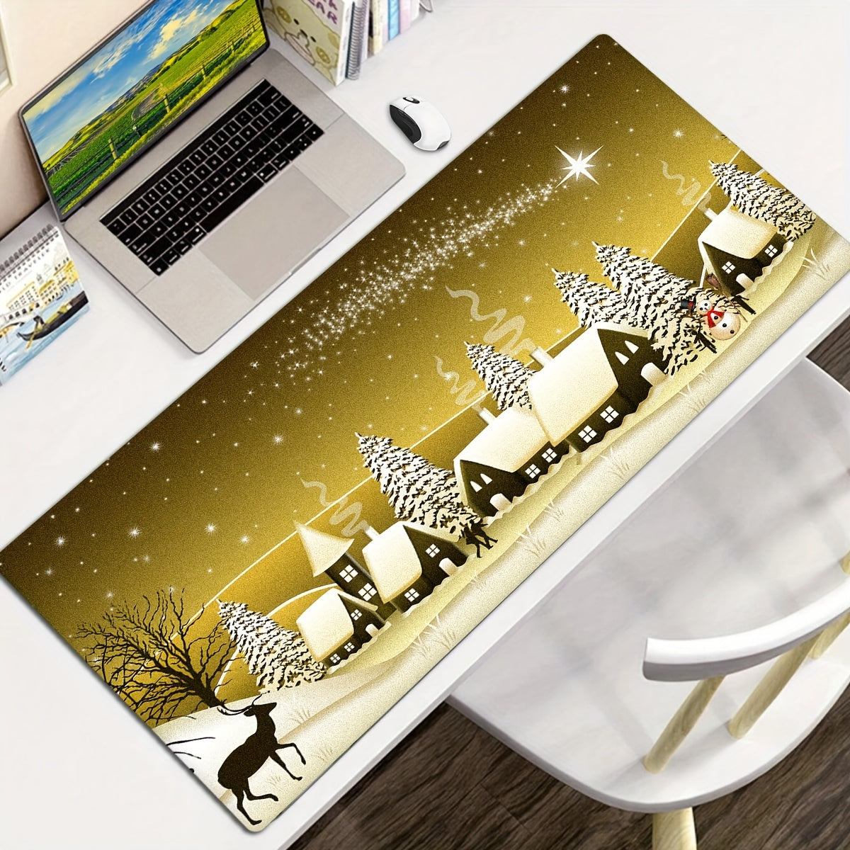Christmas Dark Yellow Sky Stars Cartoon Mouse Pad