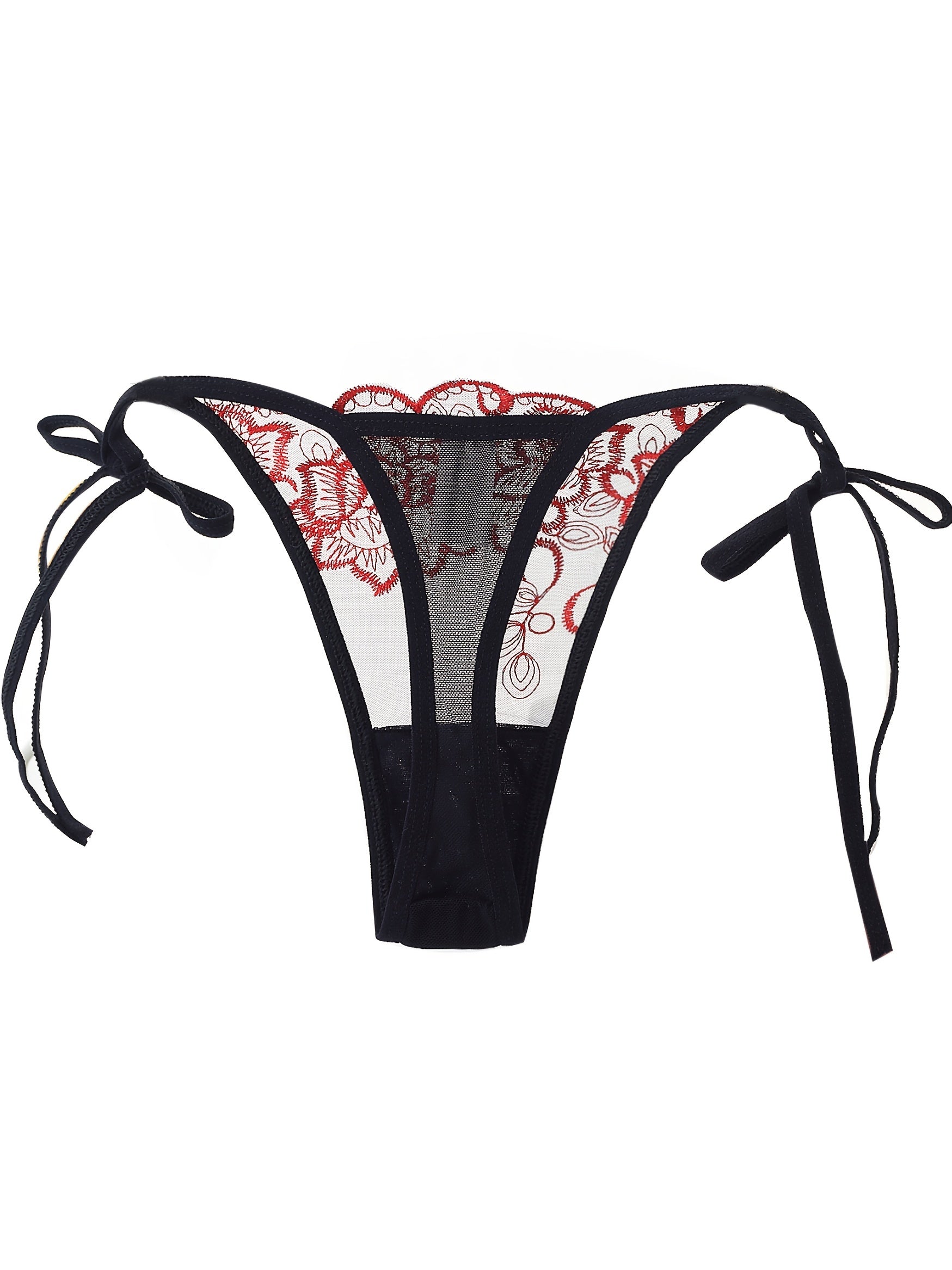 6pcs Lace Mesh Thongs Sheer Lace Up Panties Women's Lingerie