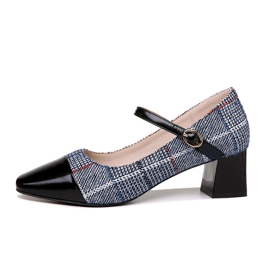 Women's Chunky Heel Buckle Strap Square Toe Shoes