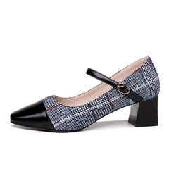 Women's Chunky Heel Buckle Strap Square Toe Shoes