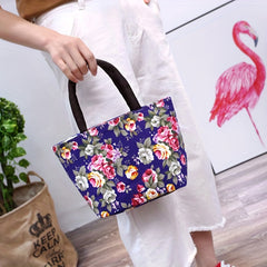 Rose Flower Pattern Handbag Canvas Tote Bag For Shopping & Travel