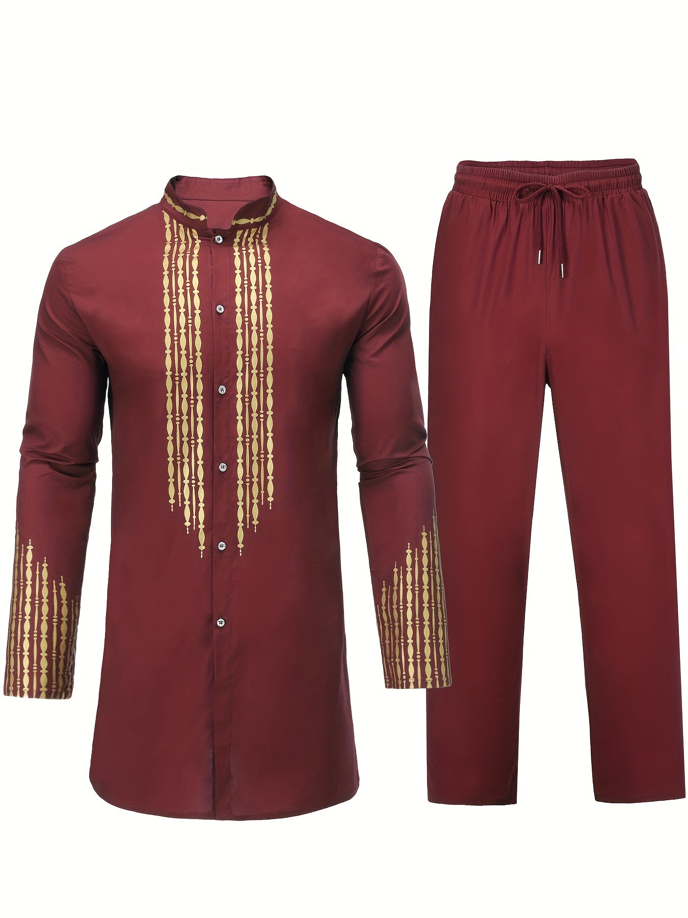 Solid Cotton Men's African 2 Pcs Set Dashiki & Pants Outfit