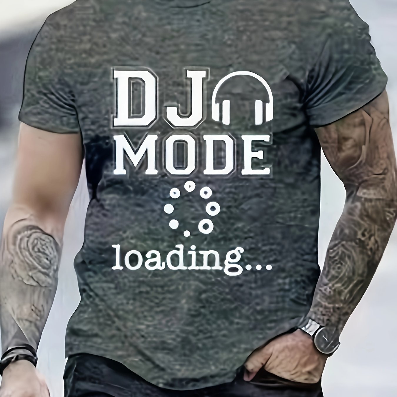 DJ MODE Pattern Print Men's Short Sleeve Comfy T-shirt Graphic Tee
