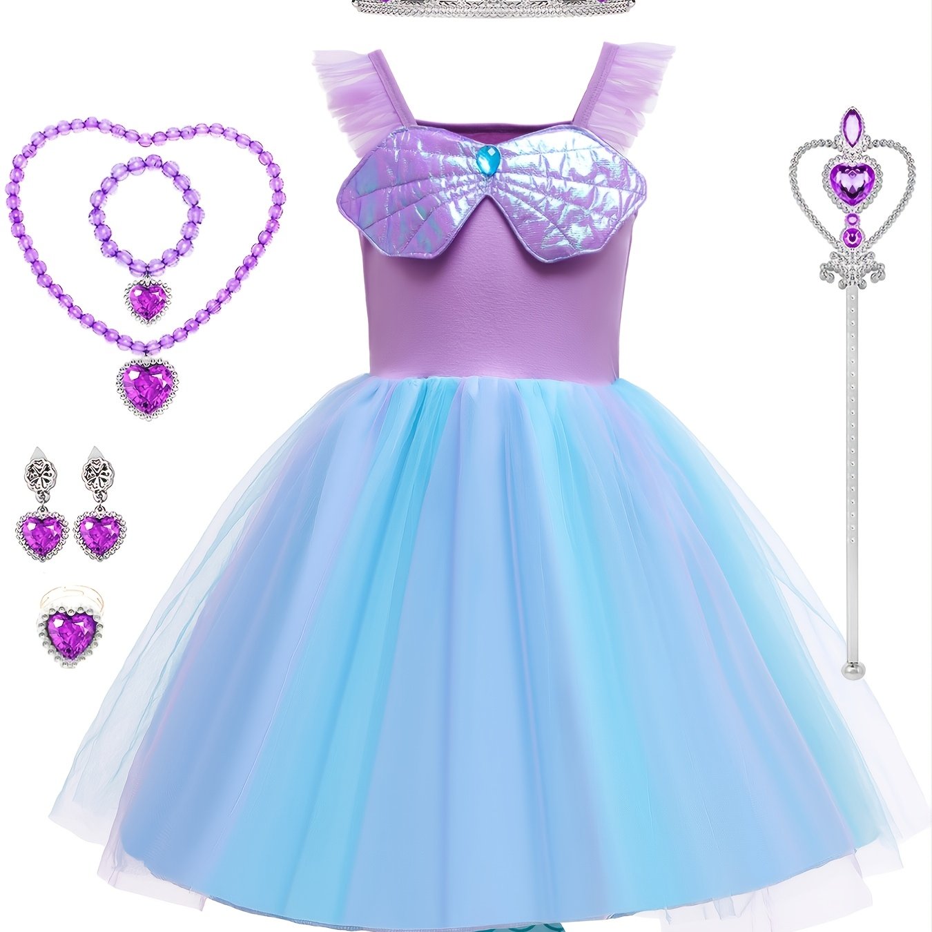 Girls Mermaid Princess Dress Fishtail Birthday Gift Costume Party Set